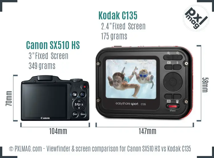 Canon SX510 HS vs Kodak C135 Screen and Viewfinder comparison