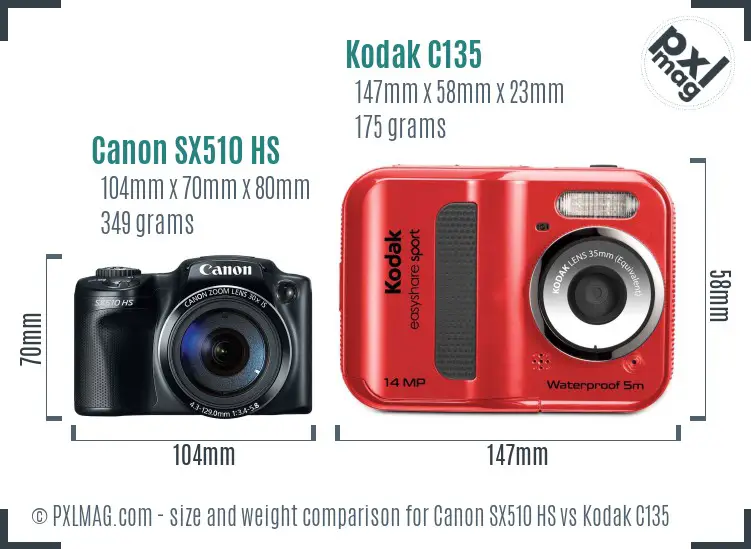 Canon SX510 HS vs Kodak C135 size comparison