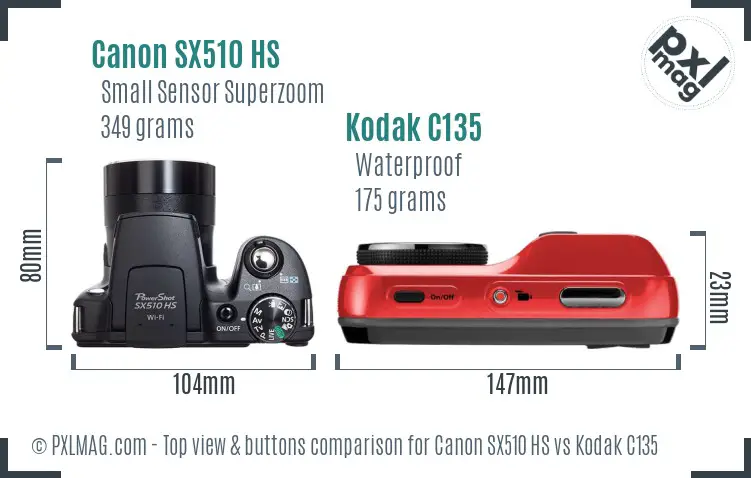 Canon SX510 HS vs Kodak C135 top view buttons comparison
