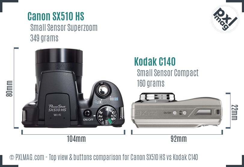 Canon SX510 HS vs Kodak C140 top view buttons comparison
