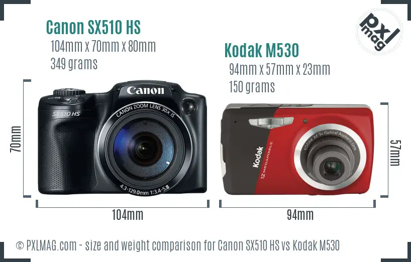 Canon SX510 HS vs Kodak M530 size comparison