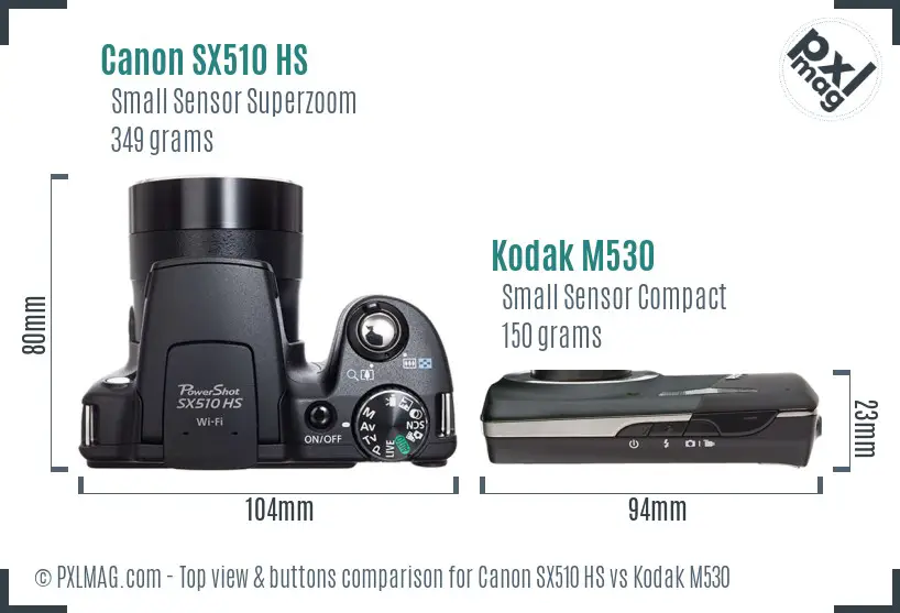 Canon SX510 HS vs Kodak M530 top view buttons comparison