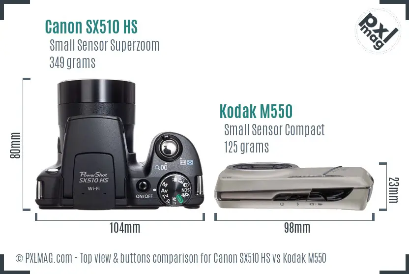 Canon SX510 HS vs Kodak M550 top view buttons comparison