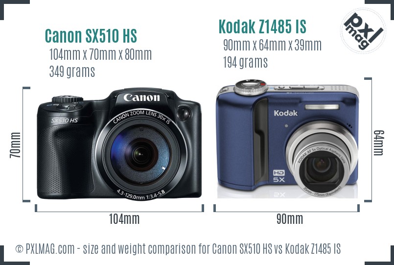 Canon SX510 HS vs Kodak Z1485 IS size comparison