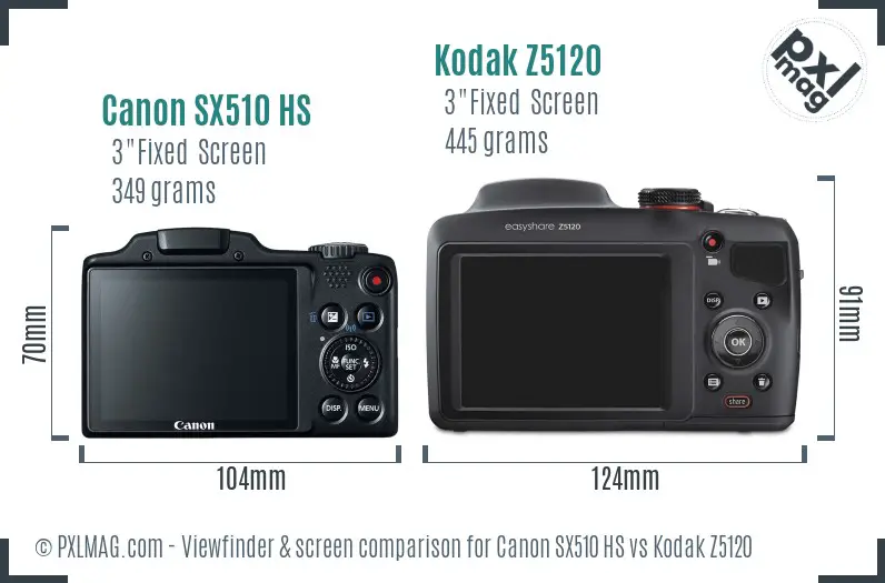 Canon SX510 HS vs Kodak Z5120 Screen and Viewfinder comparison