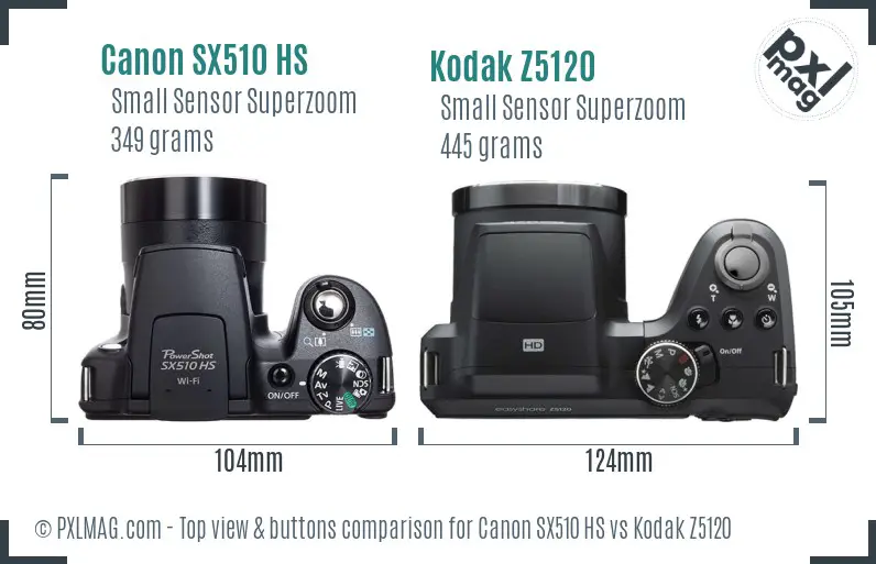 Canon SX510 HS vs Kodak Z5120 top view buttons comparison