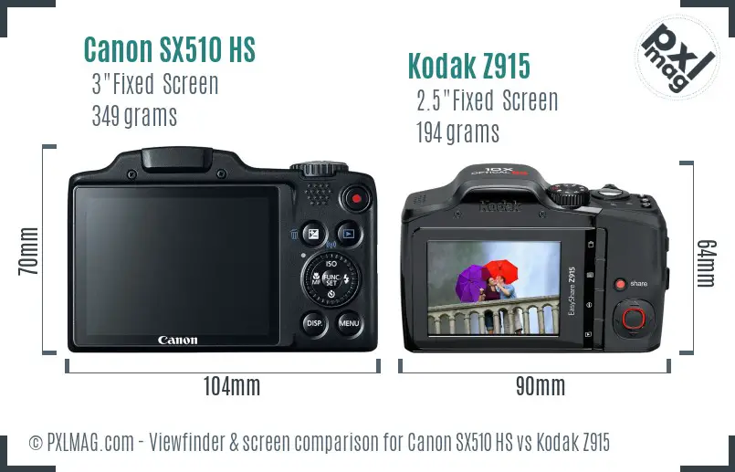 Canon SX510 HS vs Kodak Z915 Screen and Viewfinder comparison