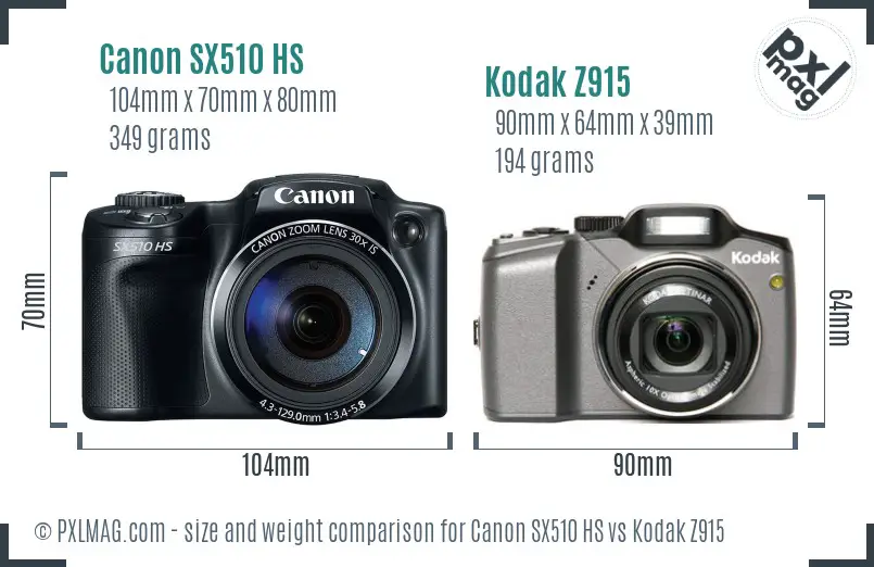 Canon SX510 HS vs Kodak Z915 size comparison