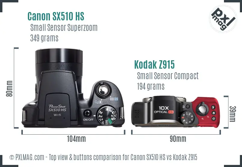 Canon SX510 HS vs Kodak Z915 top view buttons comparison