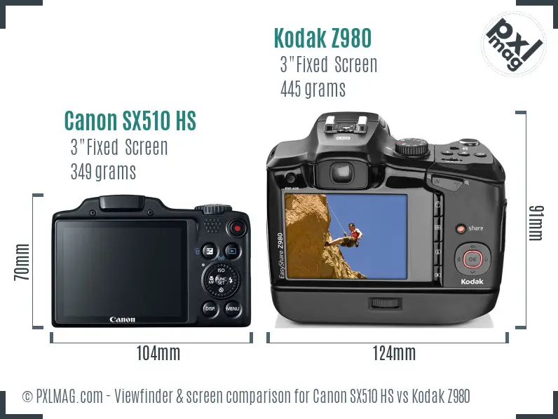 Canon SX510 HS vs Kodak Z980 Screen and Viewfinder comparison