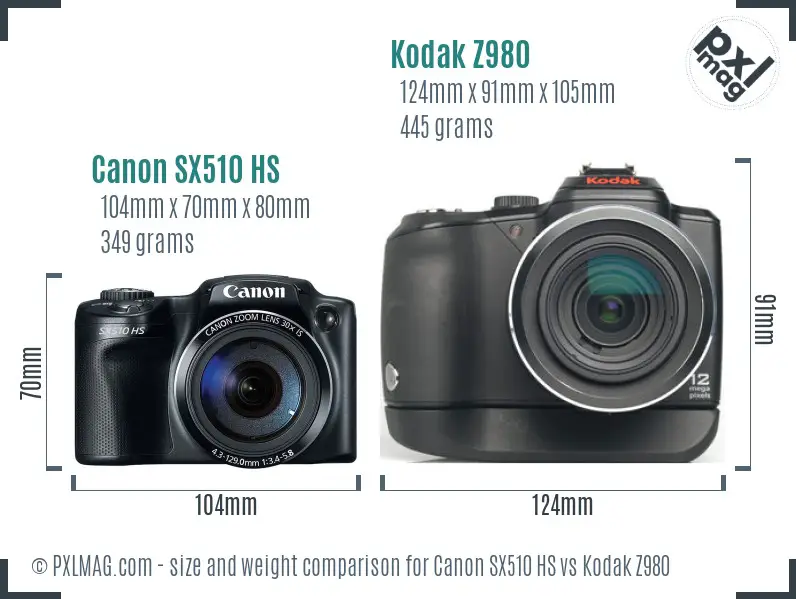 Canon SX510 HS vs Kodak Z980 size comparison