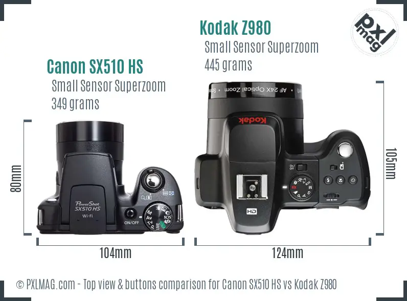 Canon SX510 HS vs Kodak Z980 top view buttons comparison