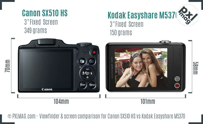 Canon SX510 HS vs Kodak Easyshare M5370 Screen and Viewfinder comparison