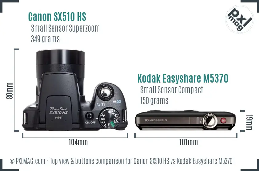 Canon SX510 HS vs Kodak Easyshare M5370 top view buttons comparison