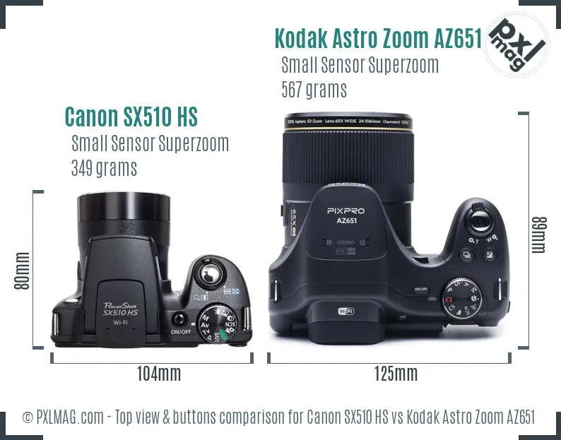 Canon SX510 HS vs Kodak Astro Zoom AZ651 top view buttons comparison