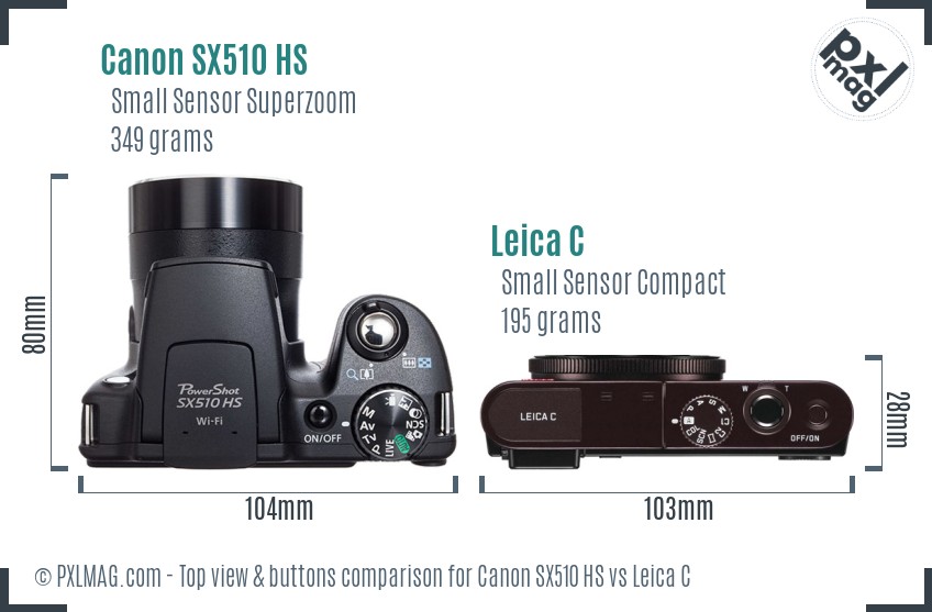 Canon SX510 HS vs Leica C top view buttons comparison