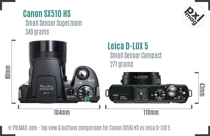 Canon SX510 HS vs Leica D-LUX 5 top view buttons comparison