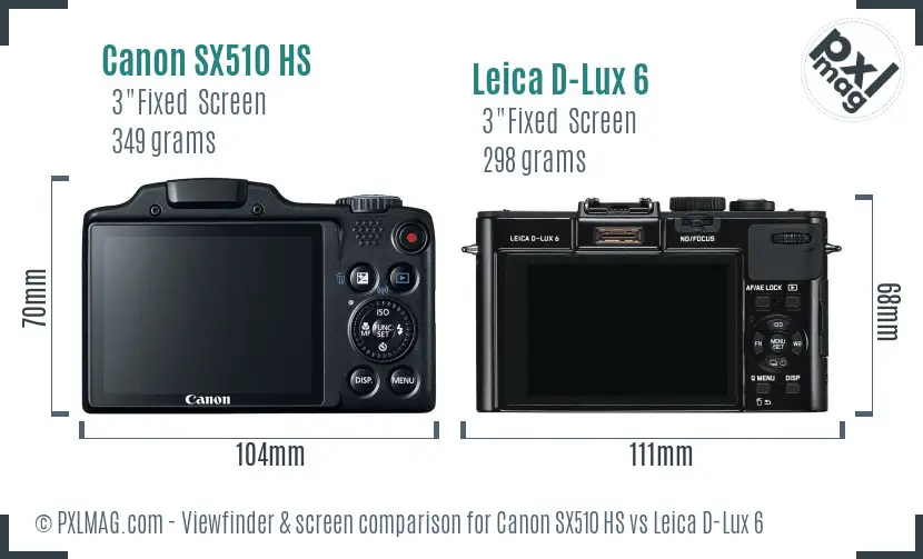 Canon SX510 HS vs Leica D-Lux 6 Screen and Viewfinder comparison