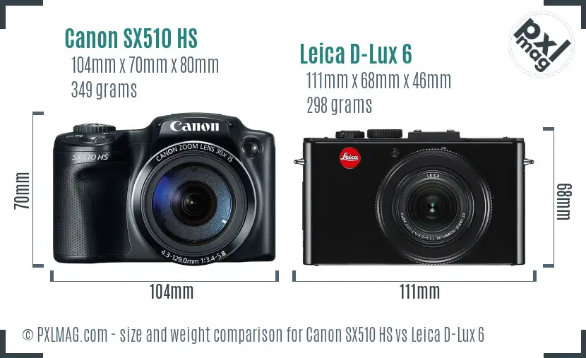 Canon SX510 HS vs Leica D-Lux 6 size comparison
