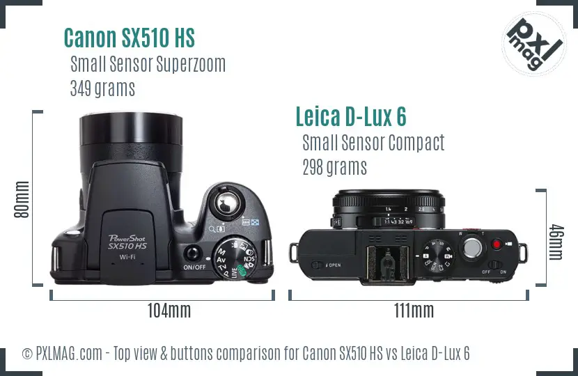 Canon SX510 HS vs Leica D-Lux 6 top view buttons comparison
