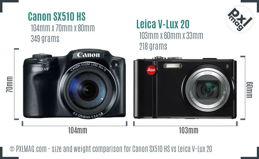 Canon SX510 HS vs Leica V-Lux 20 size comparison Canon SX510 HS vs Leica V-Lux 20 size comparison