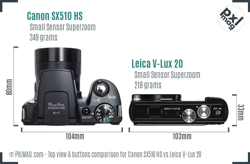Canon SX510 HS vs Leica V-Lux 20 top view buttons comparison