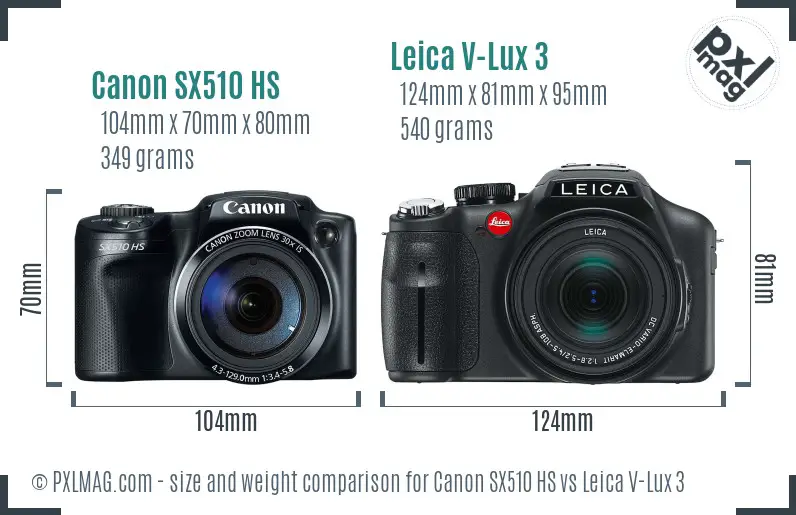 Canon SX510 HS vs Leica V-Lux 3 size comparison Canon SX510 HS vs Leica V-Lux 3 size comparison