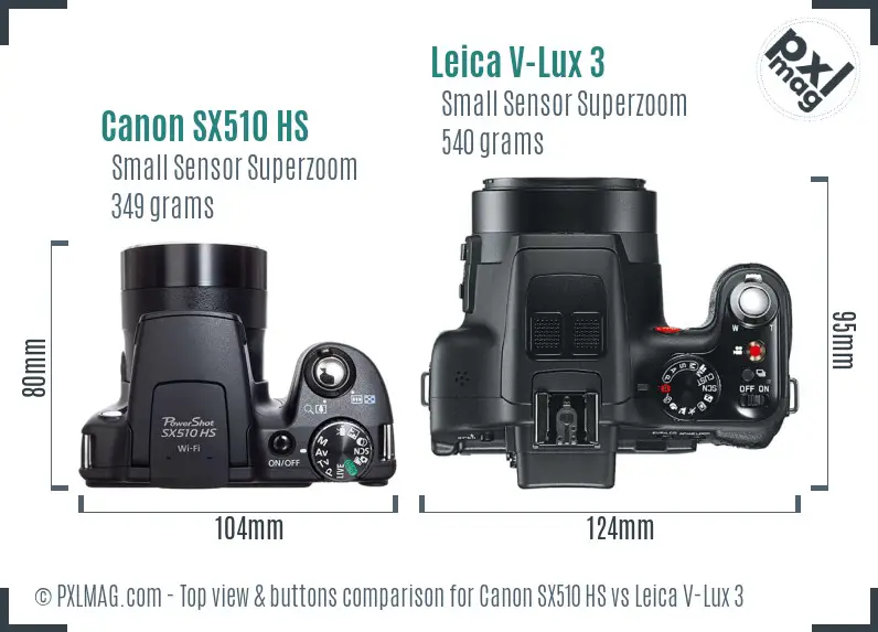 Canon SX510 HS vs Leica V-Lux 3 top view buttons comparison Canon SX510 HS vs Leica V-Lux 3 top view buttons comparison
