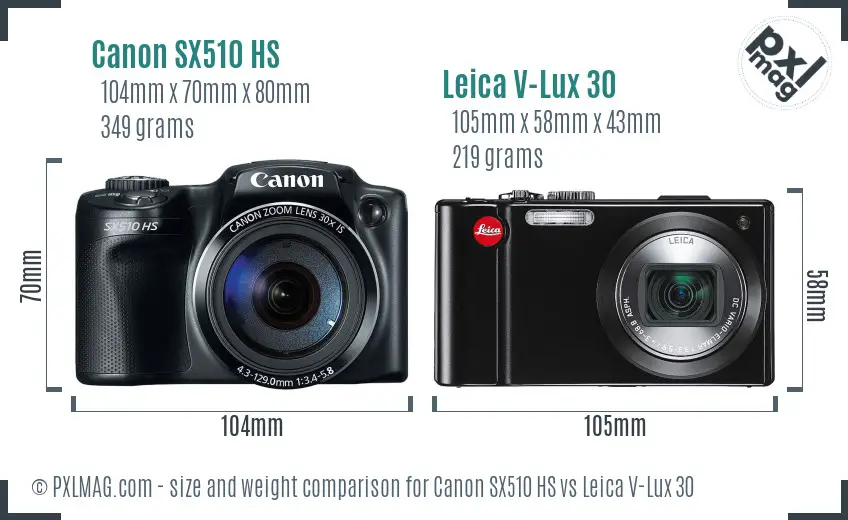 Canon SX510 HS vs Leica V-Lux 30 size comparison Canon SX510 HS vs Leica V-Lux 30 size comparison
