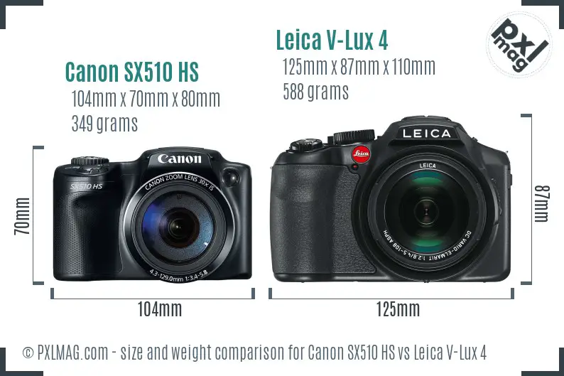 Canon SX510 HS vs Leica V-Lux 4 size comparison