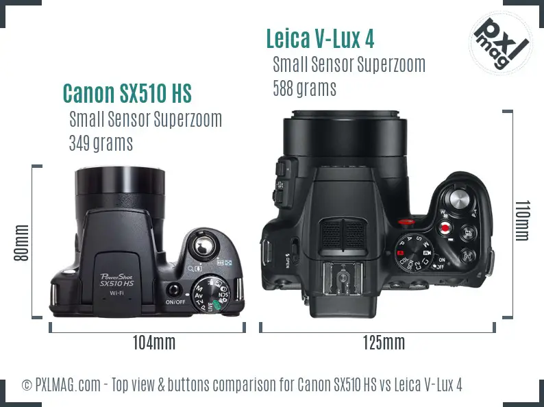 Canon SX510 HS vs Leica V-Lux 4 top view buttons comparison