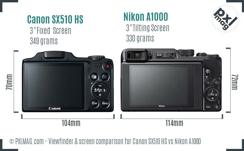 Canon SX510 HS vs Nikon A1000 Screen and Viewfinder comparison