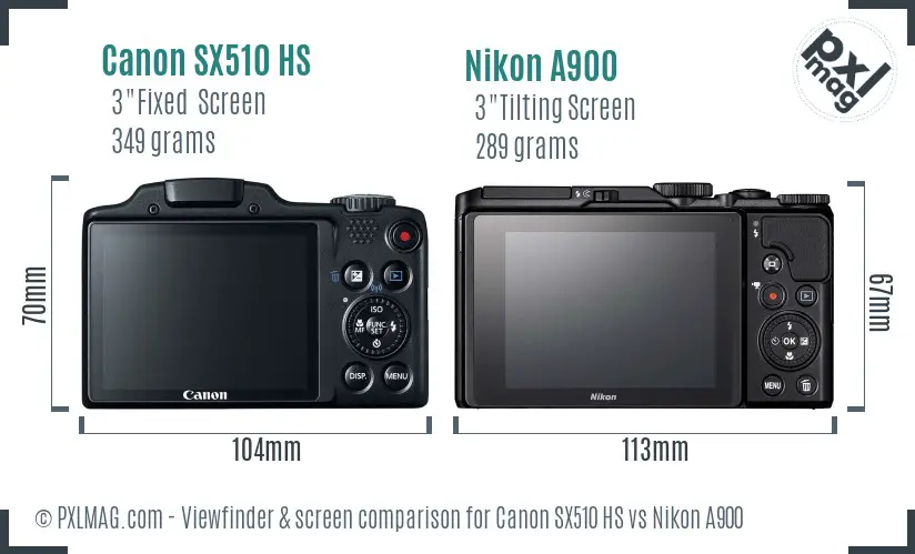 Canon SX510 HS vs Nikon A900 Screen and Viewfinder comparison