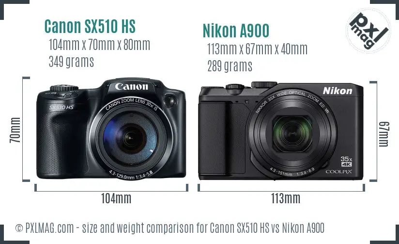 Canon SX510 HS vs Nikon A900 size comparison