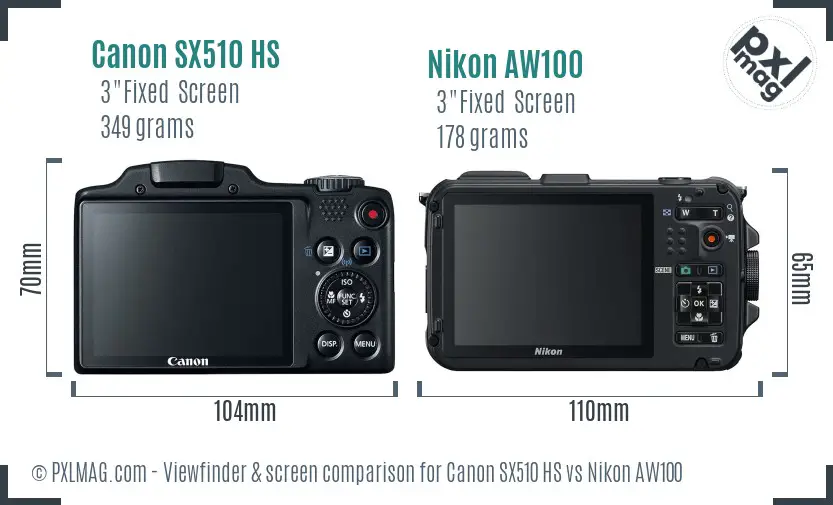 Canon SX510 HS vs Nikon AW100 Screen and Viewfinder comparison Canon SX510 HS vs Nikon AW100 Screen and Viewfinder comparison