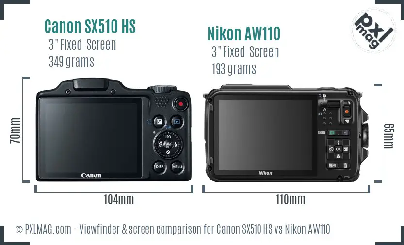 Canon SX510 HS vs Nikon AW110 Screen and Viewfinder comparison Canon SX510 HS vs Nikon AW110 Screen and Viewfinder comparison