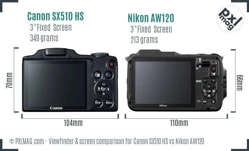 Canon SX510 HS vs Nikon AW120 Screen and Viewfinder comparison