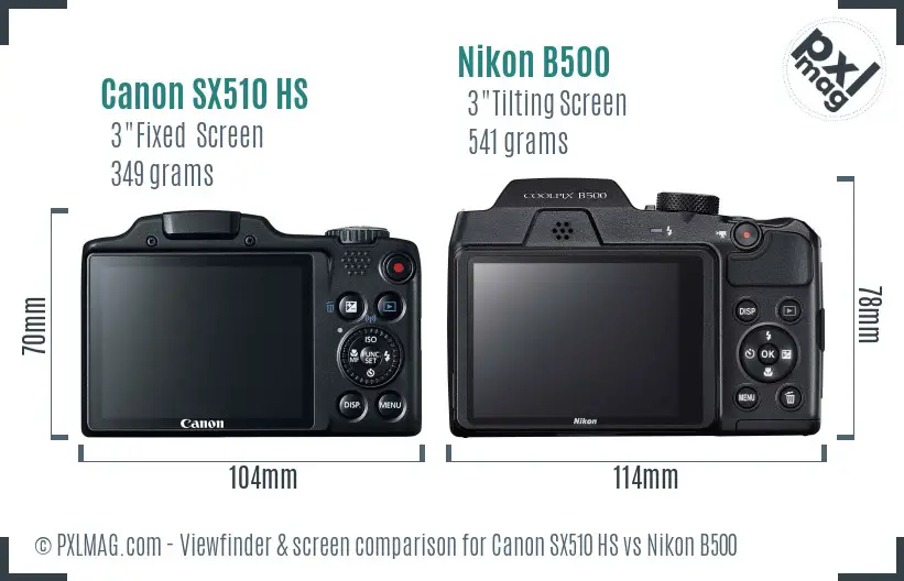 Canon SX510 HS vs Nikon B500 Screen and Viewfinder comparison