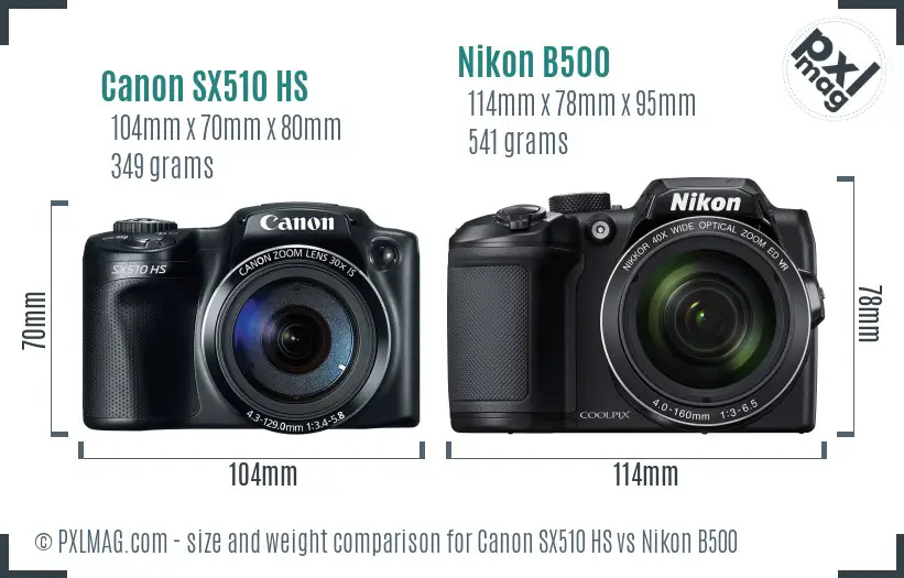 Canon SX510 HS vs Nikon B500 size comparison
