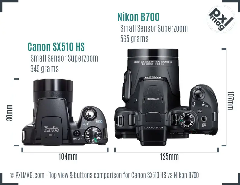 Canon SX510 HS vs Nikon B700 top view buttons comparison