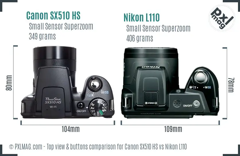 Canon SX510 HS vs Nikon L110 top view buttons comparison Canon SX510 HS vs Nikon L110 top view buttons comparison