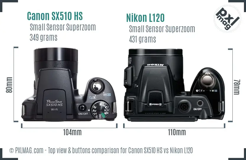 Canon SX510 HS vs Nikon L120 top view buttons comparison