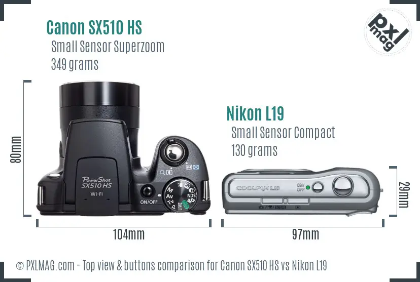 Canon SX510 HS vs Nikon L19 top view buttons comparison
