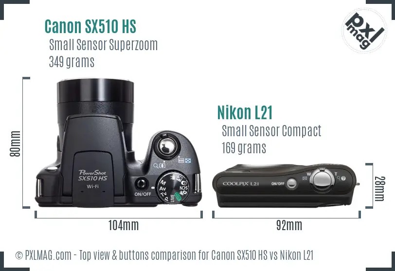 Canon SX510 HS vs Nikon L21 top view buttons comparison