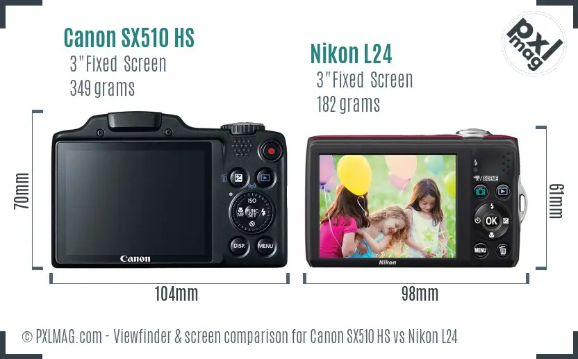 Canon SX510 HS vs Nikon L24 Screen and Viewfinder comparison