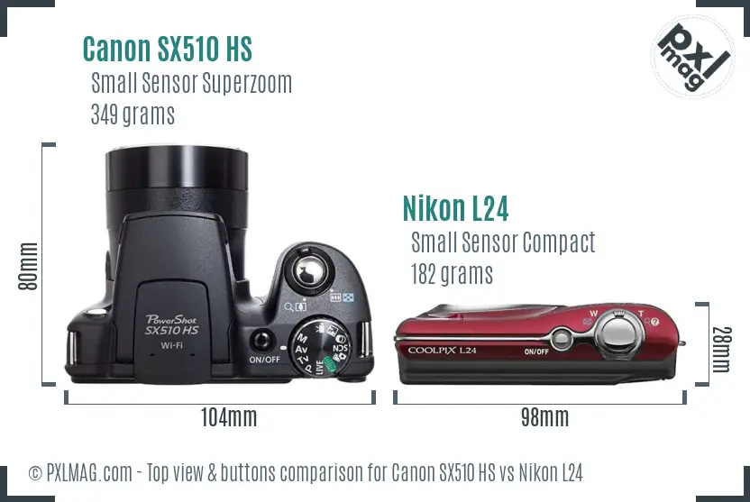 Canon SX510 HS vs Nikon L24 top view buttons comparison