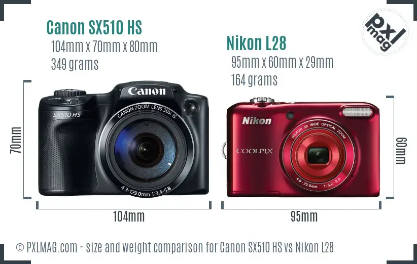 Canon SX510 HS vs Nikon L28 size comparison Canon SX510 HS vs Nikon L28 size comparison