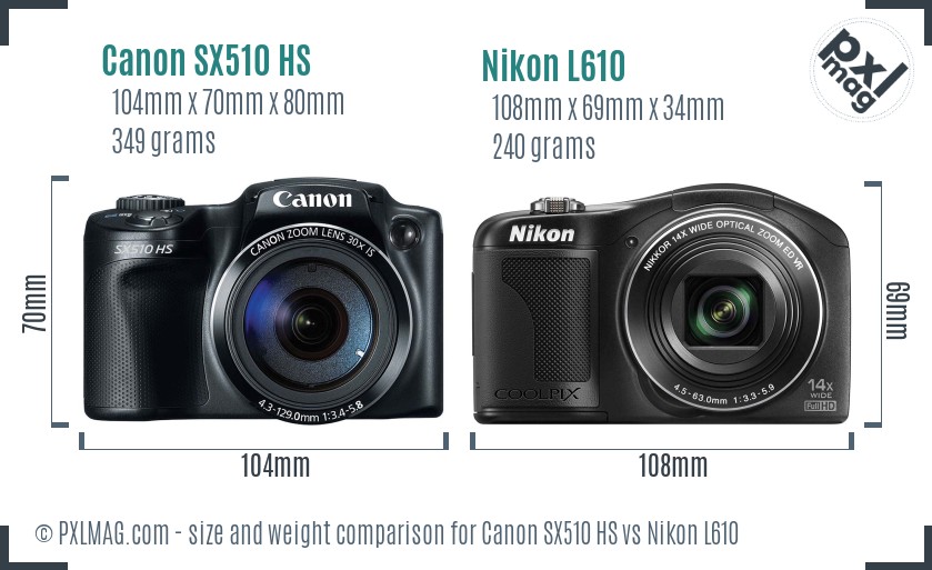 Canon SX510 HS vs Nikon L610 size comparison