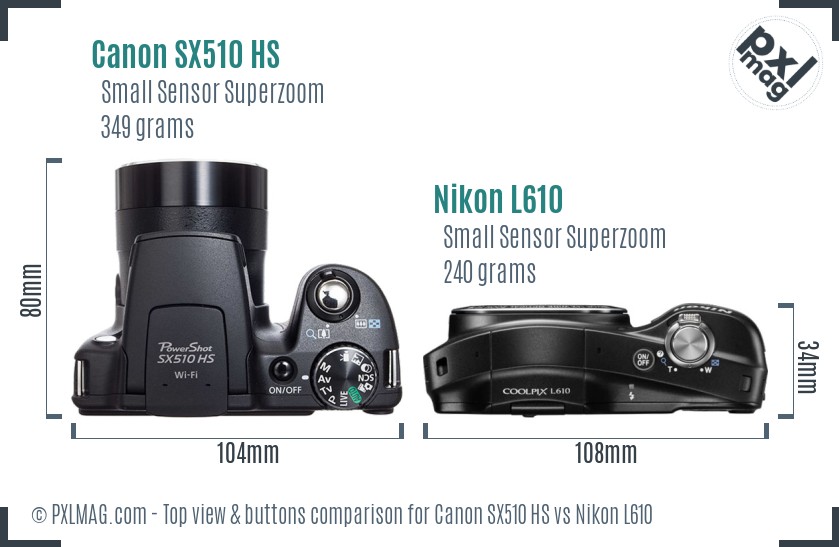 Canon SX510 HS vs Nikon L610 top view buttons comparison