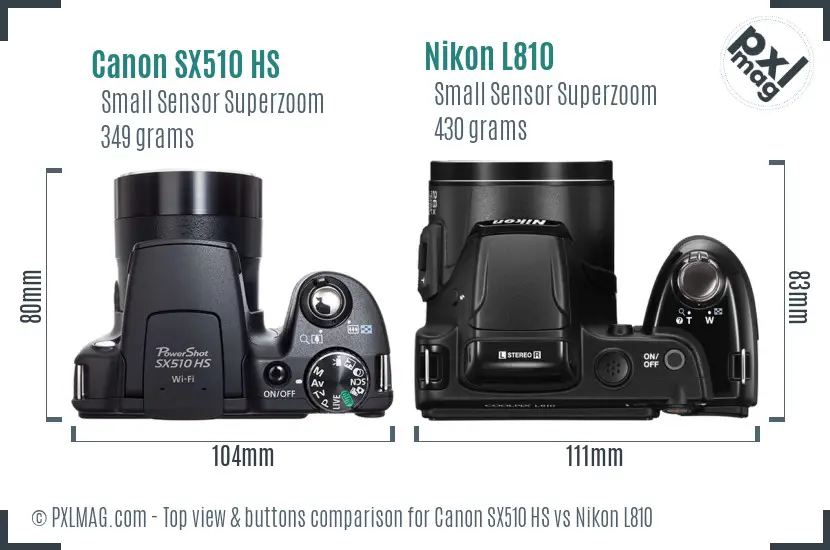 Canon SX510 HS vs Nikon L810 top view buttons comparison